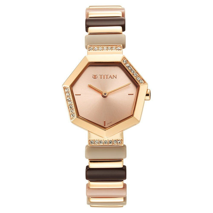 Titan Glitz Rose Gold Dial Analog Metal and Plastic Strap watch for Women - The Watch Factory ®