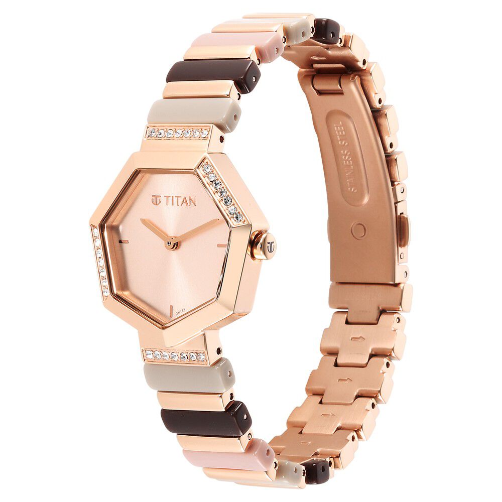 Titan Glitz Rose Gold Dial Analog Metal and Plastic Strap watch for Women - The Watch Factory ®