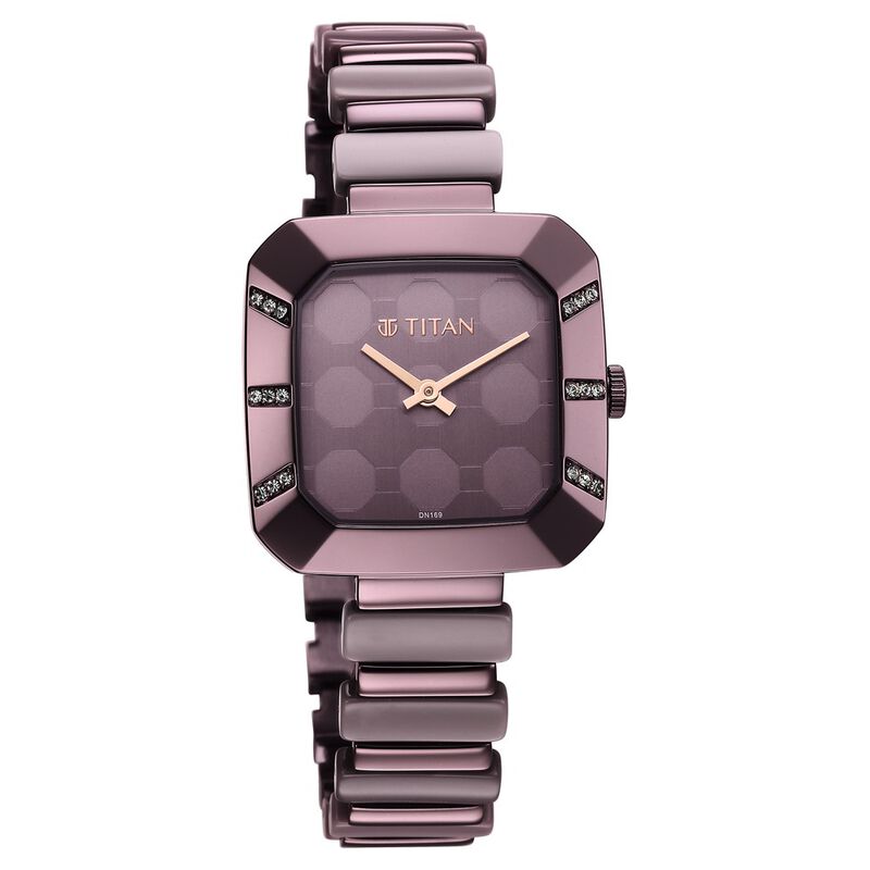 Titan Glitz Purple Dial Metal & Plastic Strap Watch For Women