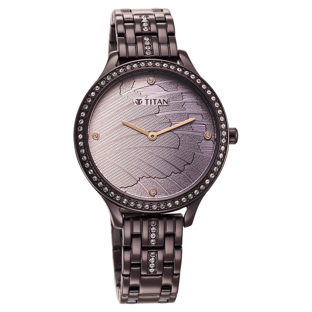 Titan Glitz Purple Dial Analog Stainless Steel Strap Watch for Women - The Watch Factory ®