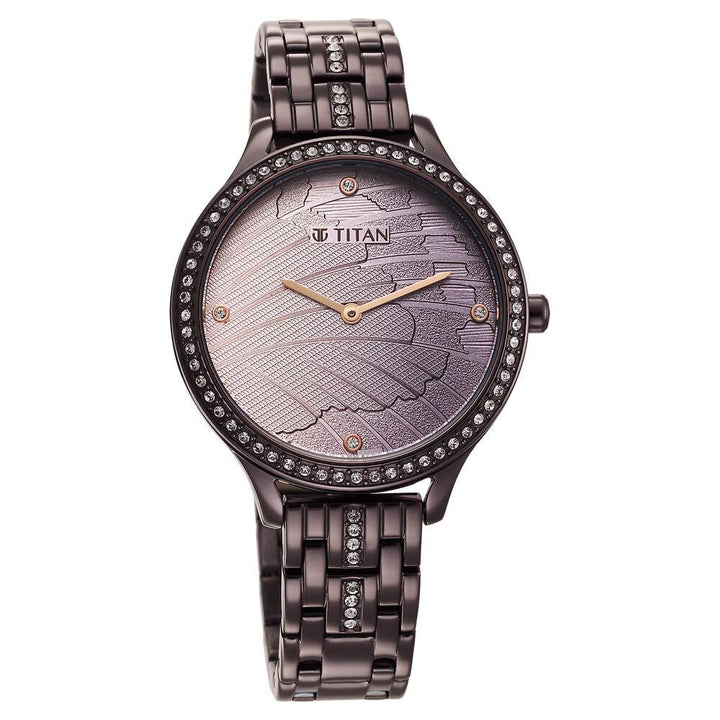 Titan Glitz Purple Dial Analog Stainless Steel Strap Watch for Women - The Watch Factory ®
