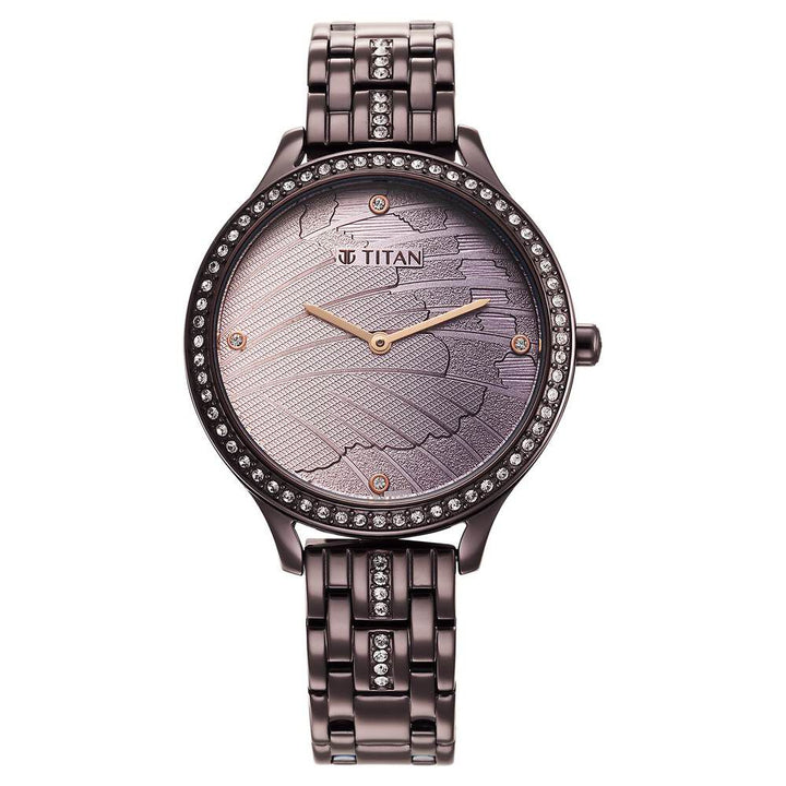 Titan Glitz Purple Dial Analog Stainless Steel Strap Watch for Women - The Watch Factory ®