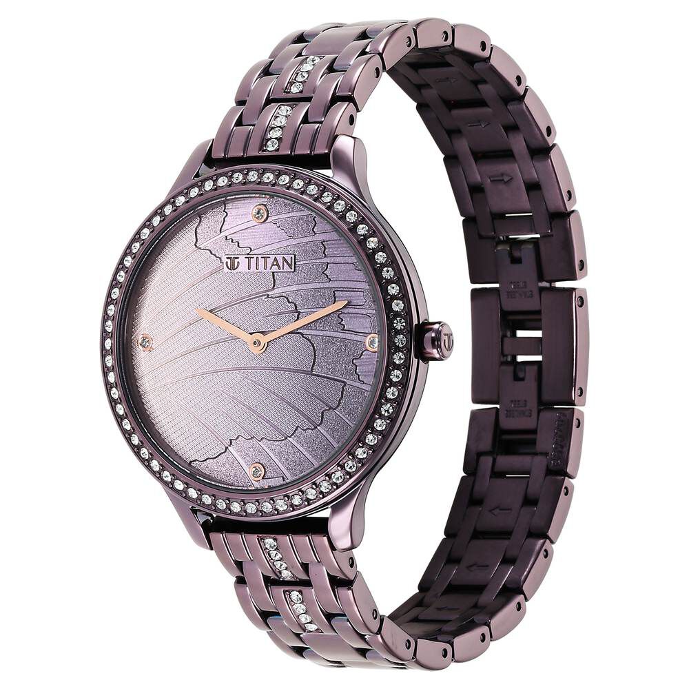 Titan Glitz Purple Dial Analog Stainless Steel Strap Watch for Women - The Watch Factory ®