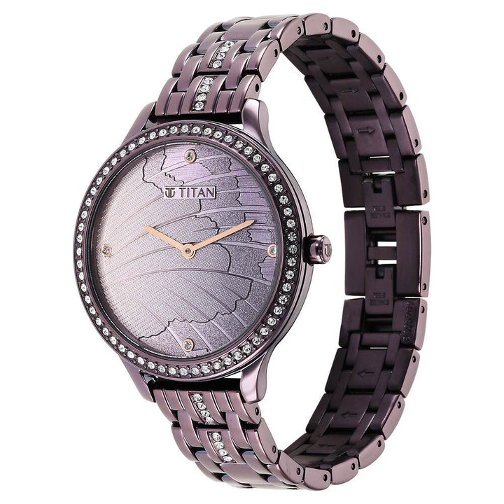 Titan Glitz Purple Dial Analog Stainless Steel Strap Watch for Women - The Watch Factory ®