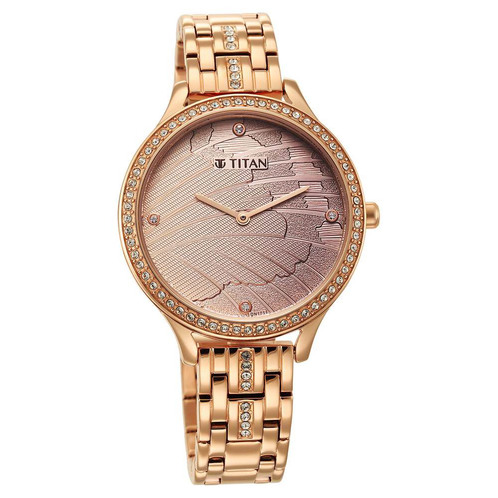 Glitz Rose Gold Dial Stainless Steel Strap Watch for Women - The Watch Factory ®