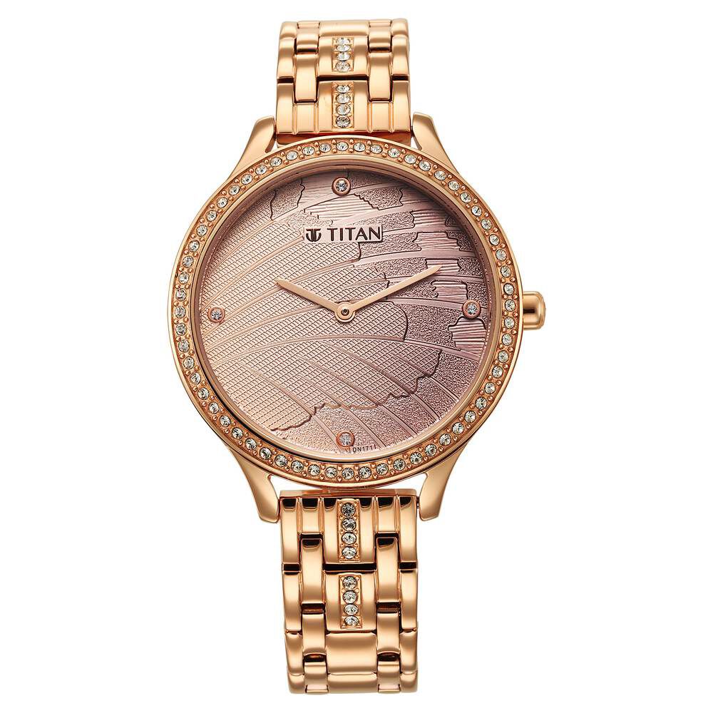 Glitz Rose Gold Dial Stainless Steel Strap Watch for Women - The Watch Factory ®