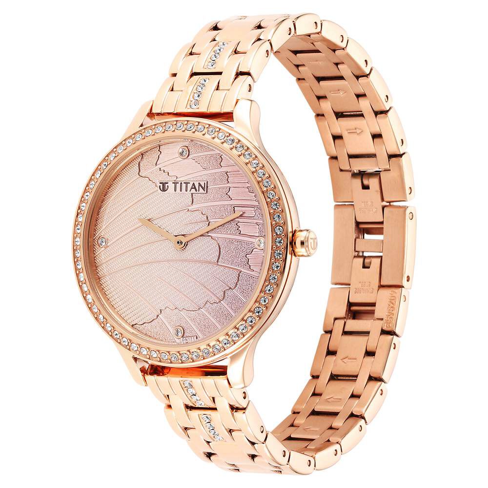 Glitz Rose Gold Dial Stainless Steel Strap Watch for Women - The Watch Factory ®