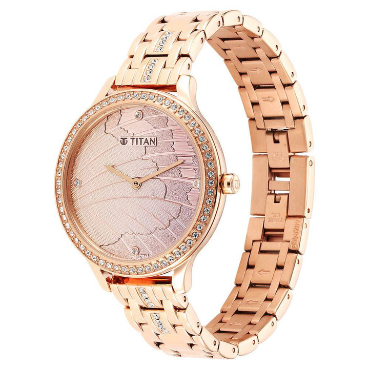 Glitz Rose Gold Dial Stainless Steel Strap Watch for Women - The Watch Factory ®