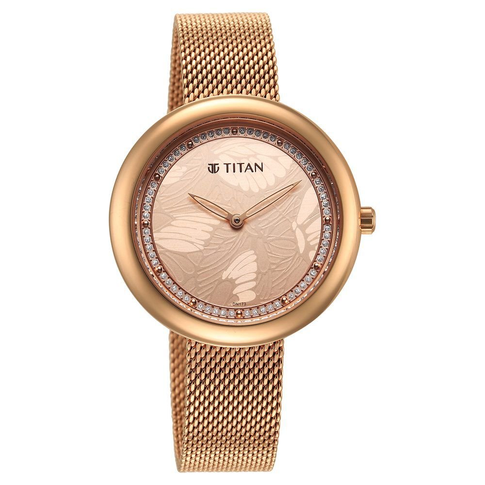 Glitz Rose Gold Dial Stainless Steel Strap Watch for Women - The Watch Factory ®