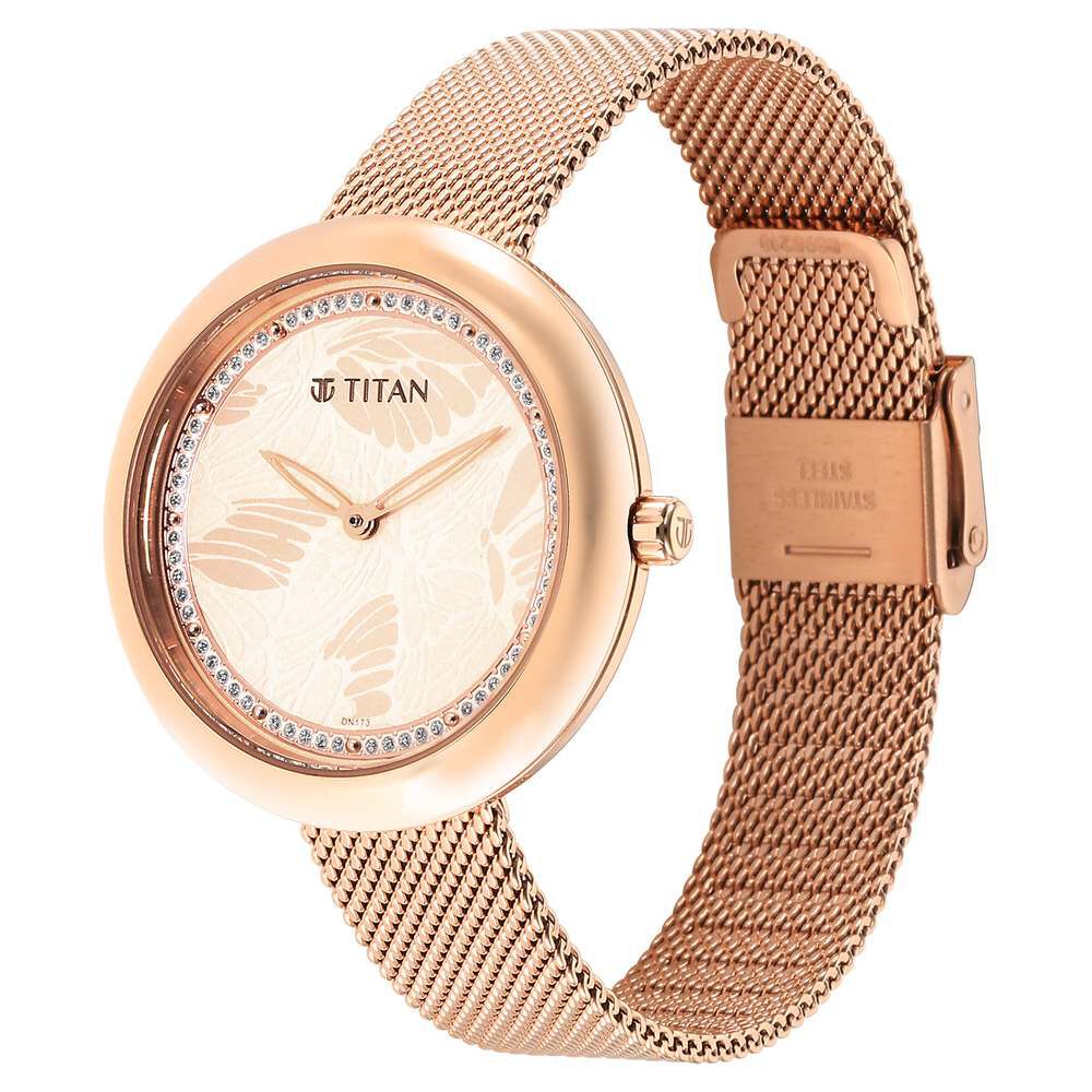 Glitz Rose Gold Dial Stainless Steel Strap Watch for Women - The Watch Factory ®