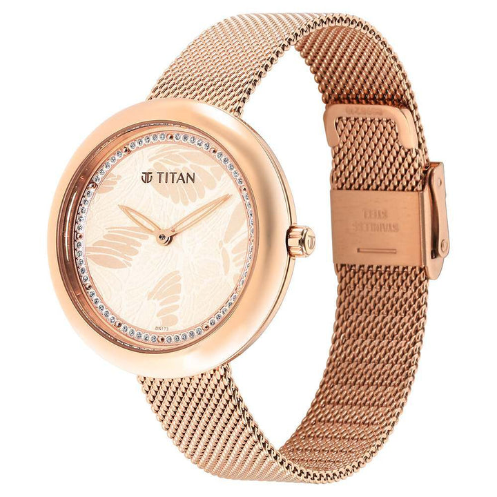 Glitz Rose Gold Dial Stainless Steel Strap Watch for Women - The Watch Factory ®