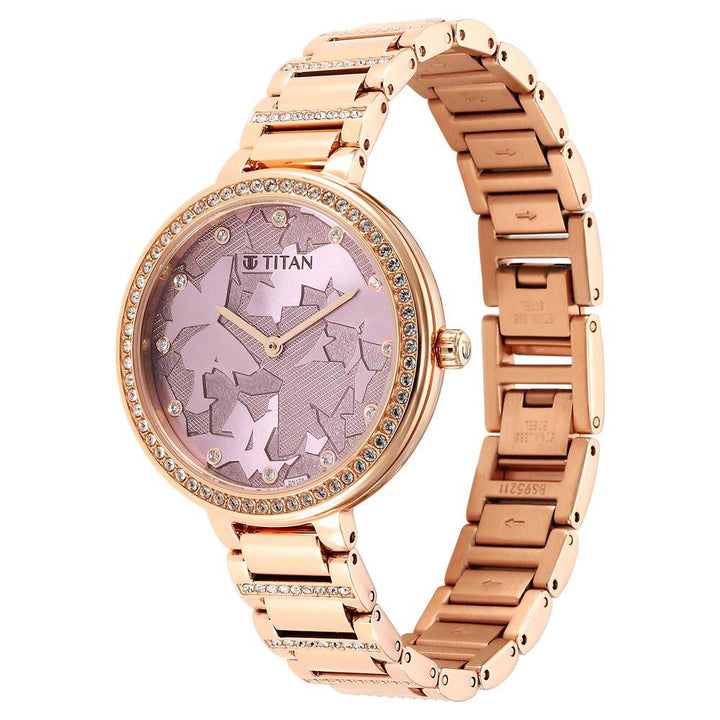 Glitz Rose Gold Dial Stainless Steel Strap Watch for Women - The Watch Factory ®