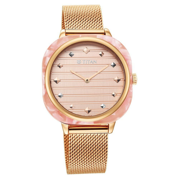 Glitz Rose Gold Dial Stainless Steel Strap Watch for Women - The Watch Factory ®