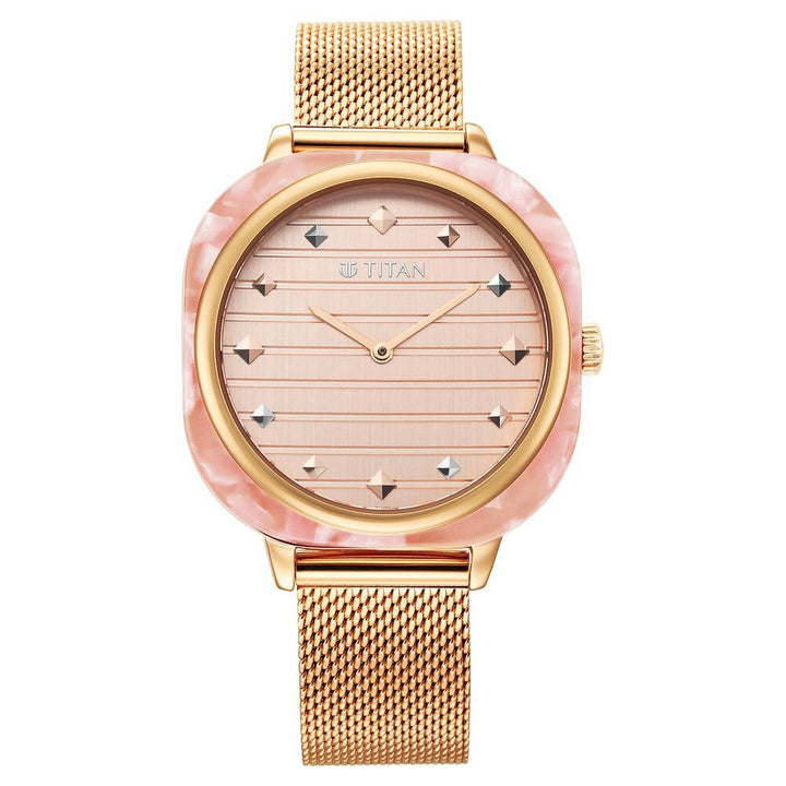 Glitz Rose Gold Dial Stainless Steel Strap Watch for Women - The Watch Factory ®