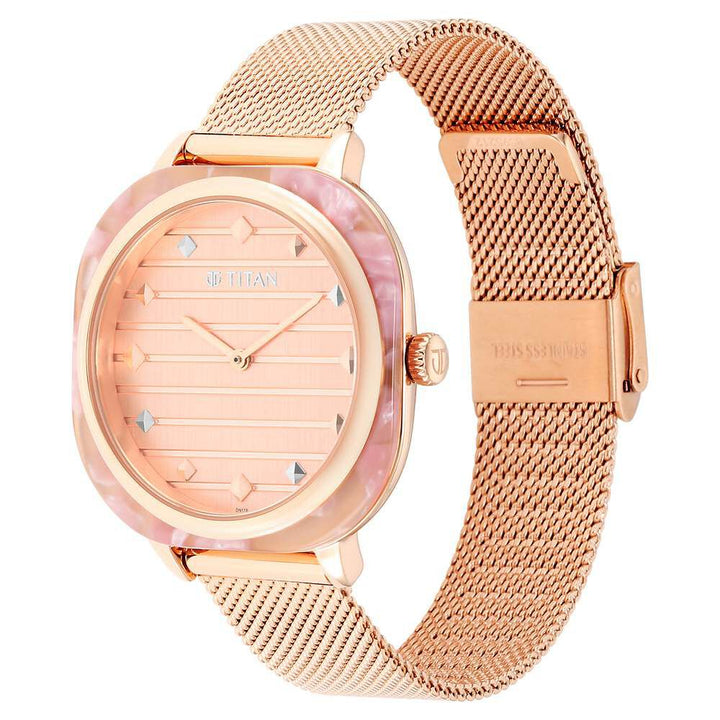 Glitz Rose Gold Dial Stainless Steel Strap Watch for Women - The Watch Factory ®