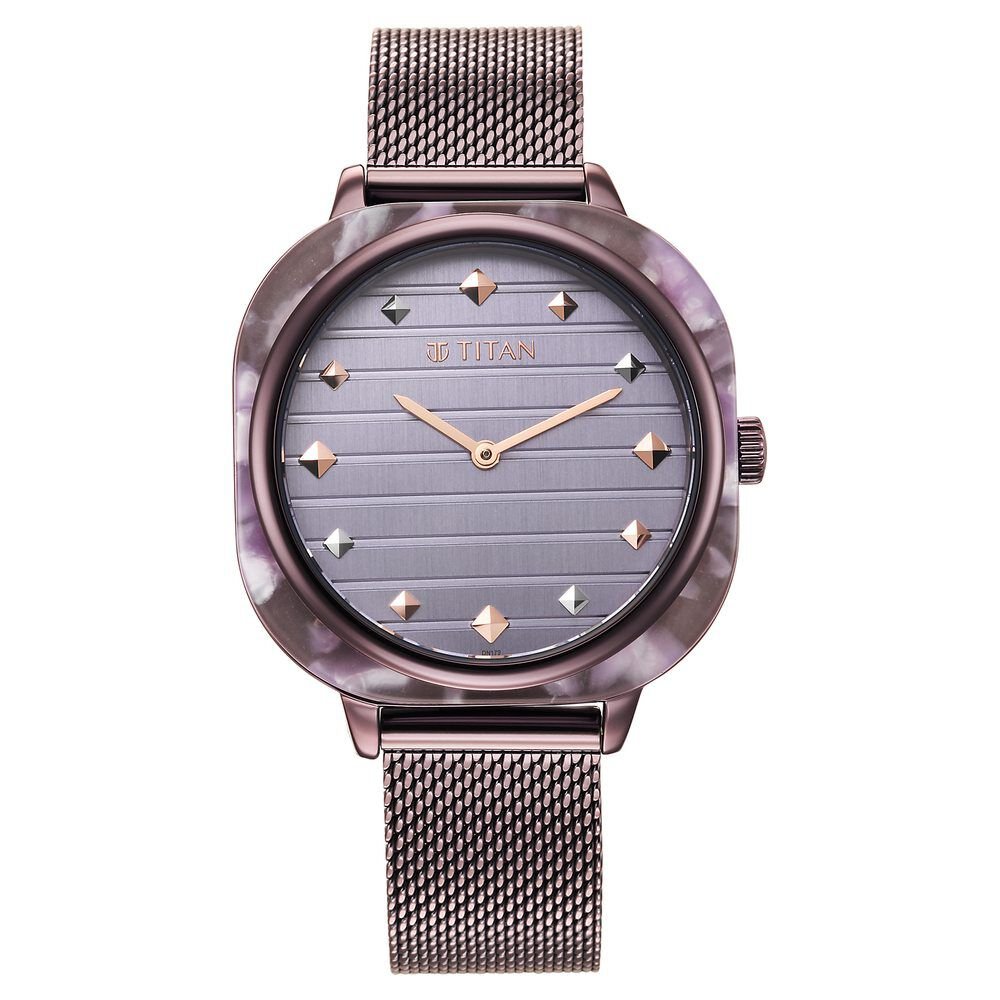 Glitz Purple Dial Stainless Steel Strap Watch for Women - The Watch Factory ®