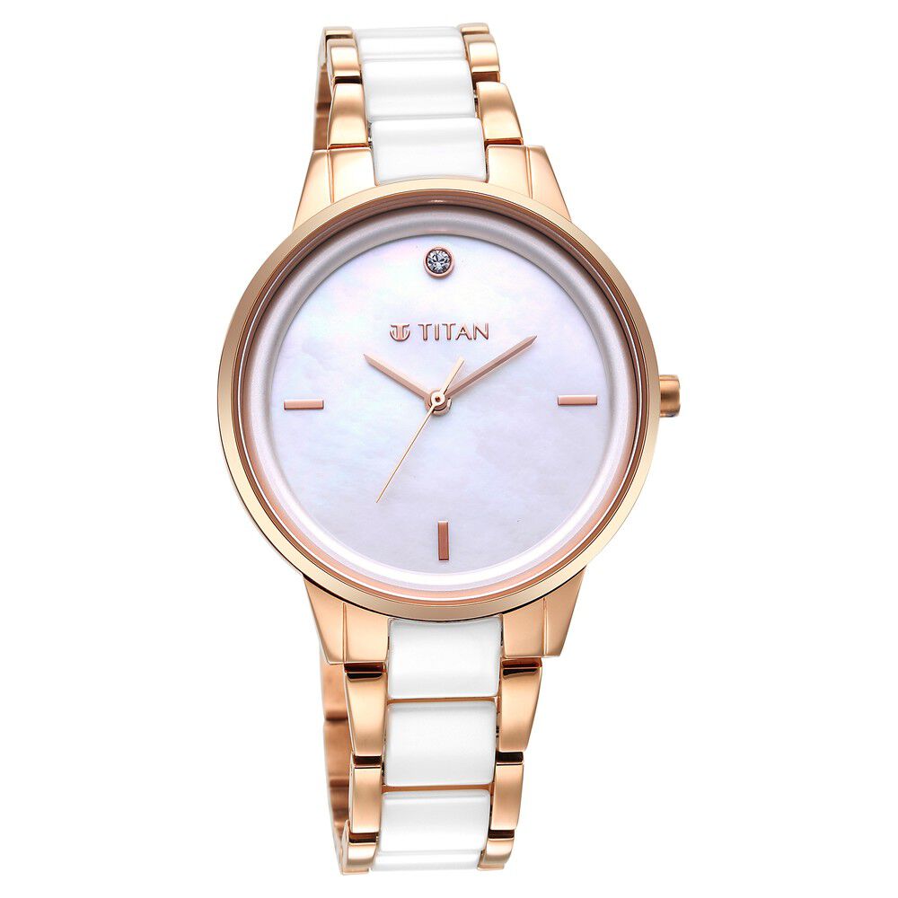 Titan Purple Ceramics MOP Dial Analog Steel and Ceramic Strap Watch for Women - The Watch Factory ®