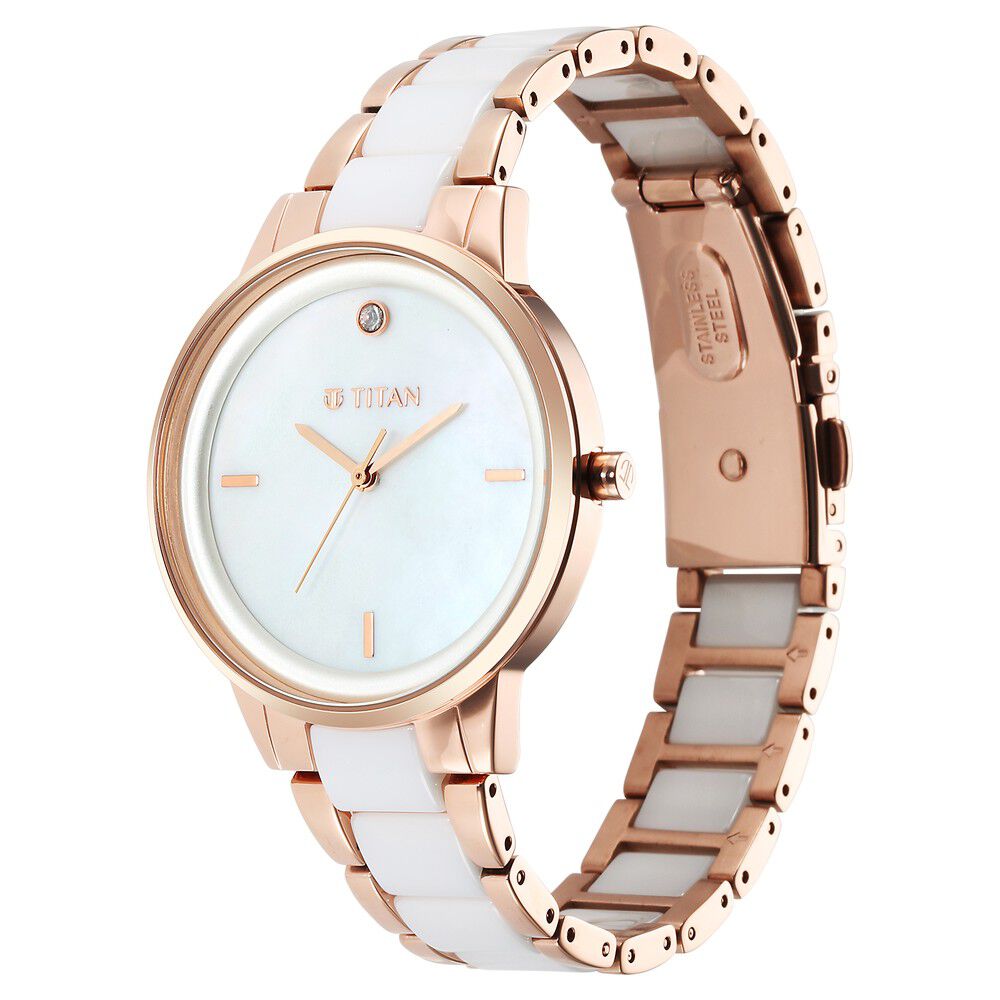 Titan Purple Ceramics MOP Dial Analog Steel and Ceramic Strap Watch for Women - The Watch Factory ®