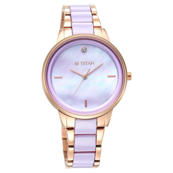 Titan Purple Ceramics Mother of pearl Dial Analog Steel and Ceramic Strap Watch for Women - The Watch Factory ®