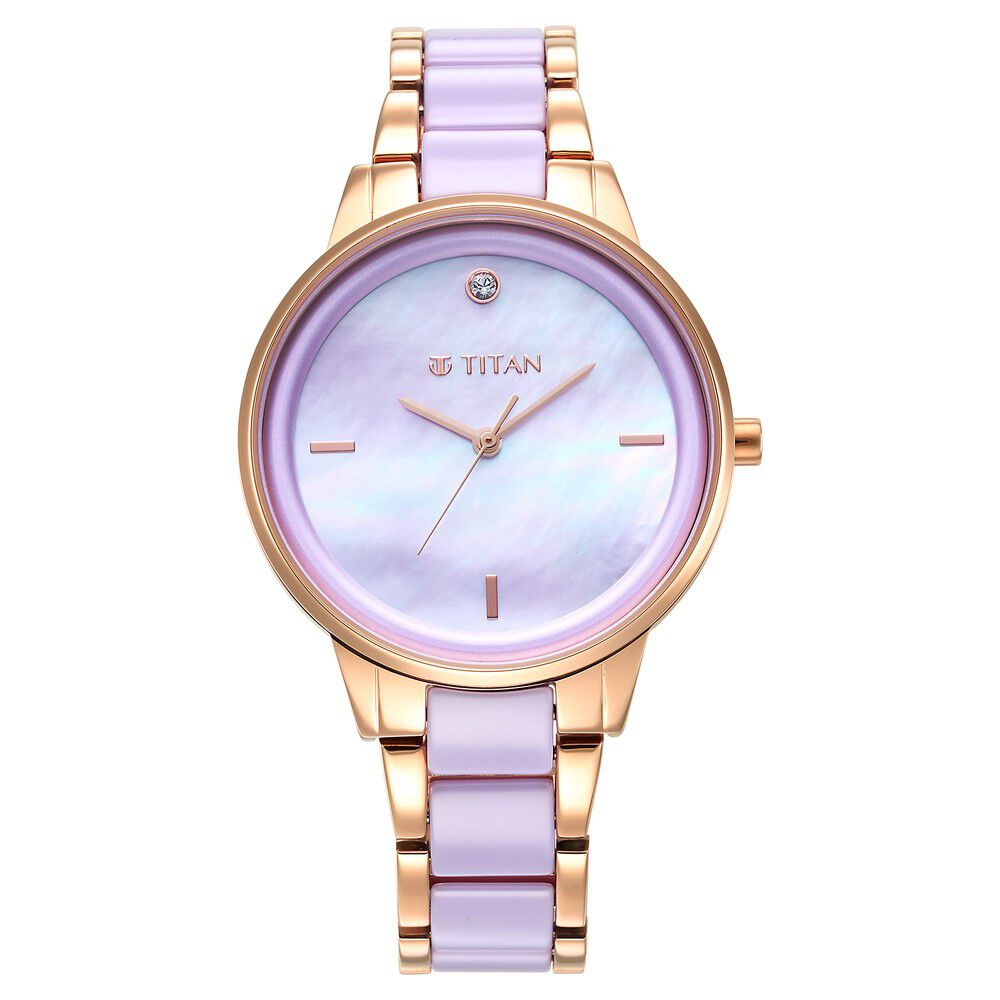 Titan Purple Ceramics Mother of pearl Dial Analog Steel and Ceramic Strap Watch for Women - The Watch Factory ®