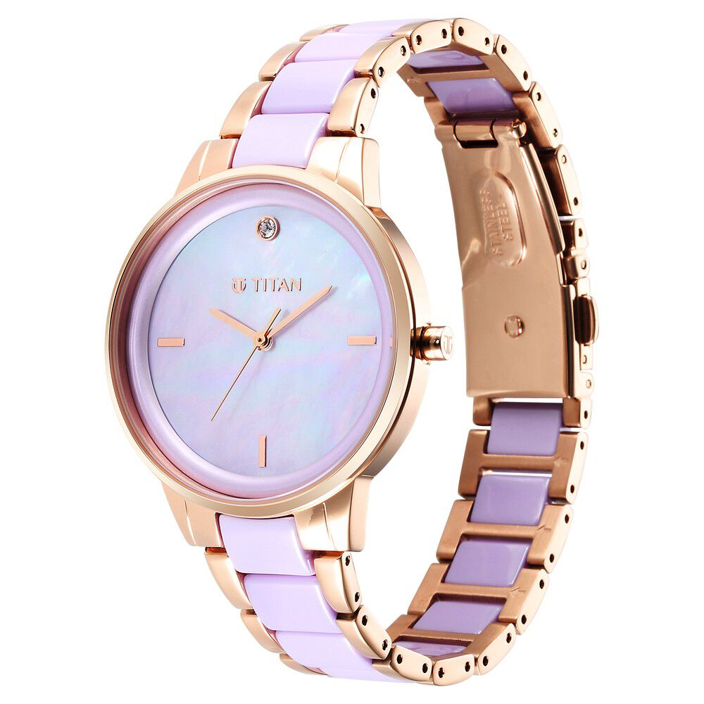 Titan Purple Ceramics Mother of pearl Dial Analog Steel and Ceramic Strap Watch for Women - The Watch Factory ®