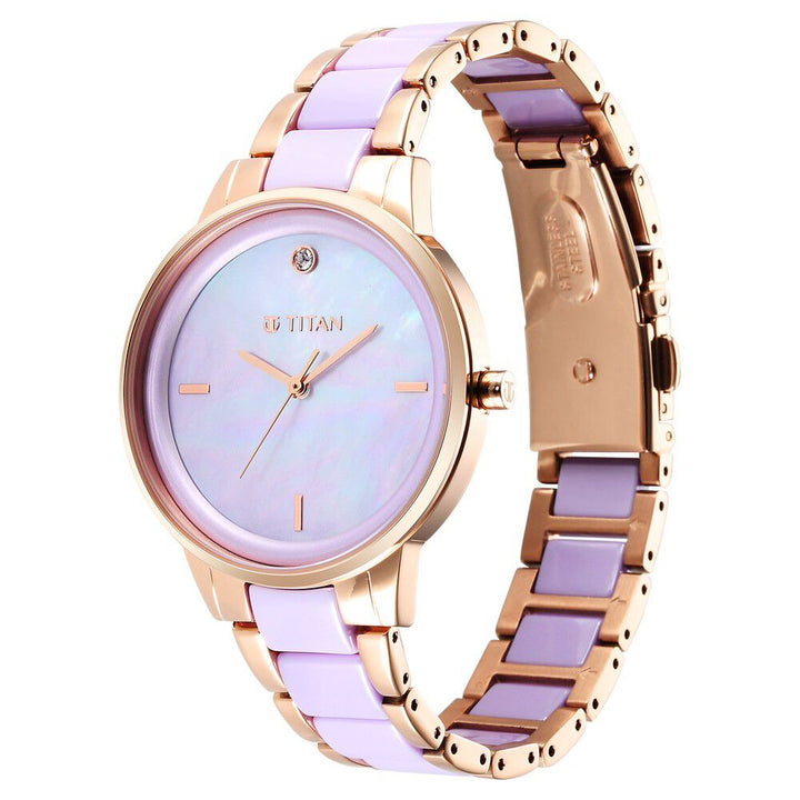 Titan Purple Ceramics Mother of pearl Dial Analog Steel and Ceramic Strap Watch for Women - The Watch Factory ®