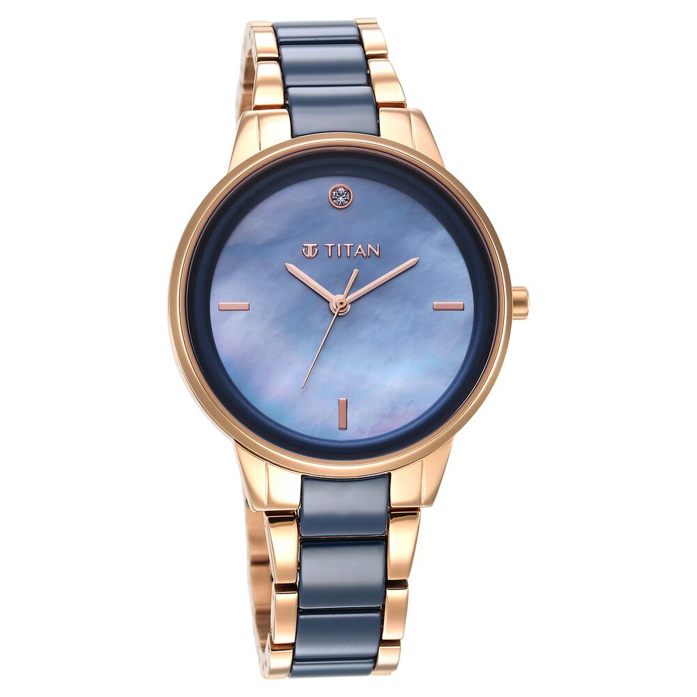 Titan Purple Ceramics Blue Dial Analog Steel and Ceramic Strap watch for Women - The Watch Factory ®