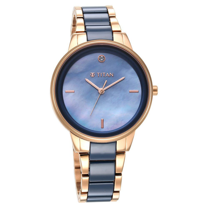 Titan Purple Ceramics Blue Dial Analog Steel and Ceramic Strap watch for Women - The Watch Factory ®
