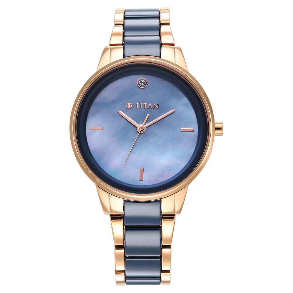 Titan Purple Ceramics Blue Dial Analog Steel and Ceramic Strap watch for Women - The Watch Factory ®