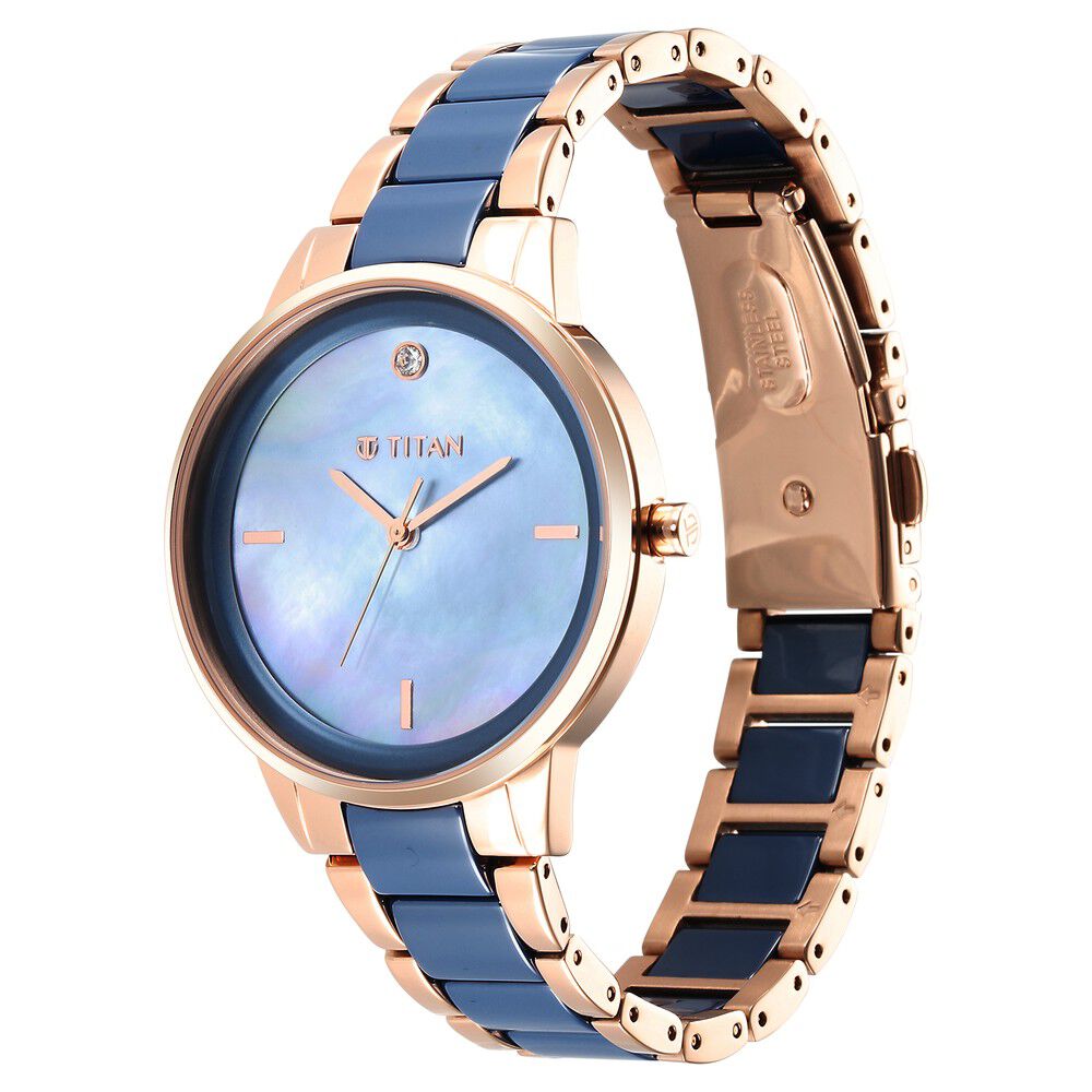 Titan Purple Ceramics Blue Dial Analog Steel and Ceramic Strap watch for Women - The Watch Factory ®