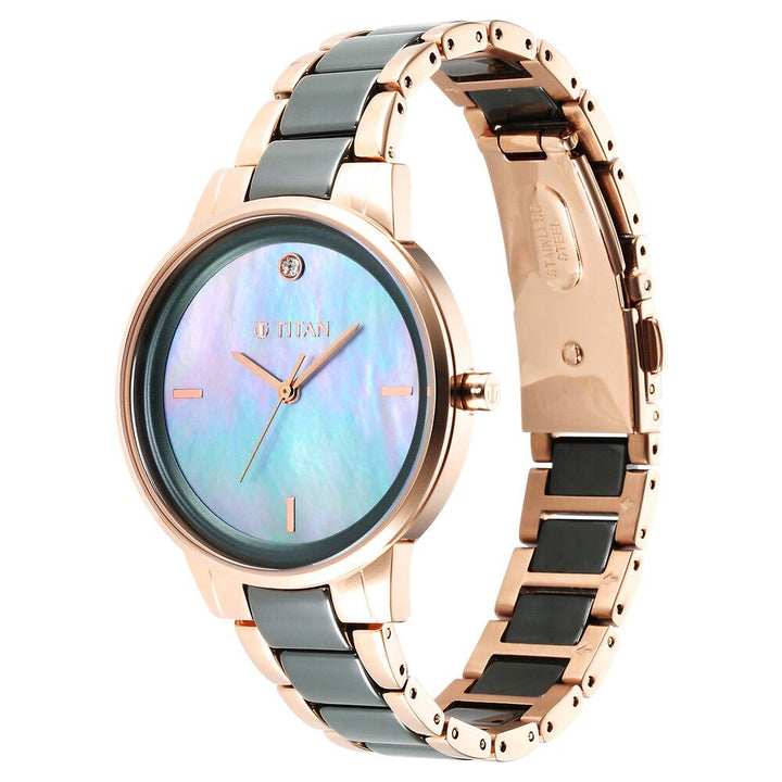Titan Purple Ceramics Green Dial Analog Steel and Ceramic Strap watch for Women - The Watch Factory ®