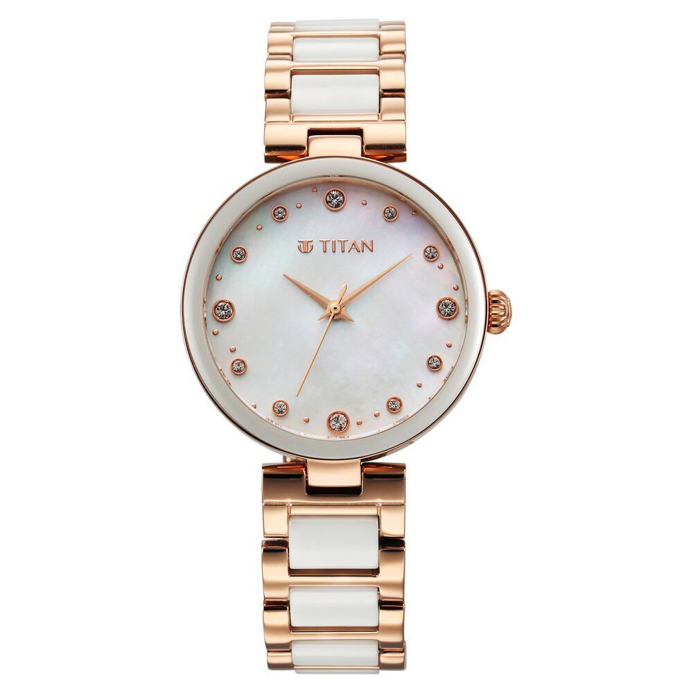 Titan Purple Ceramics Mother Of Pearl Dial Analog Steel and Ceramic Strap watch for Women - The Watch Factory ®