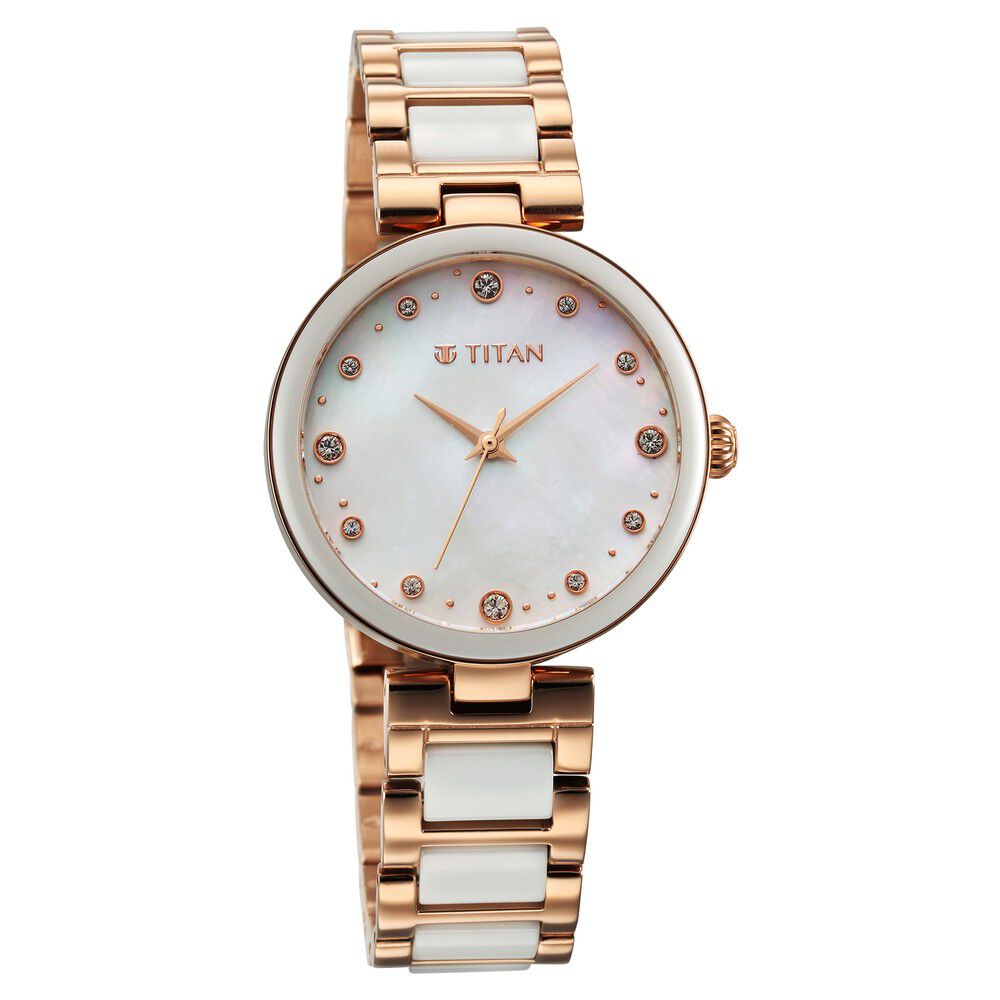 Titan Purple Ceramics Mother Of Pearl Dial Analog Steel and Ceramic Strap watch for Women - The Watch Factory ®