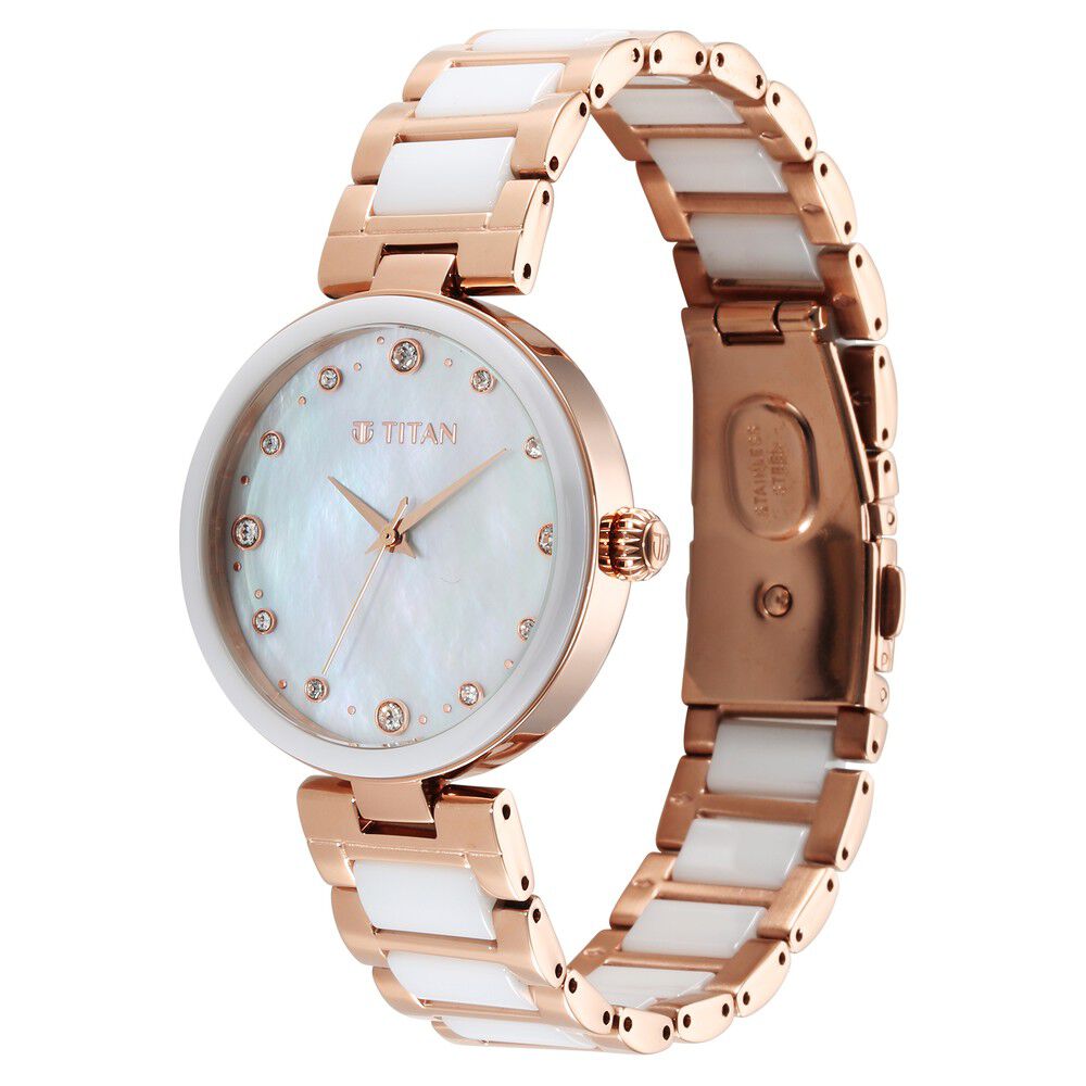 Titan Purple Ceramics Mother Of Pearl Dial Analog Steel and Ceramic Strap watch for Women - The Watch Factory ®