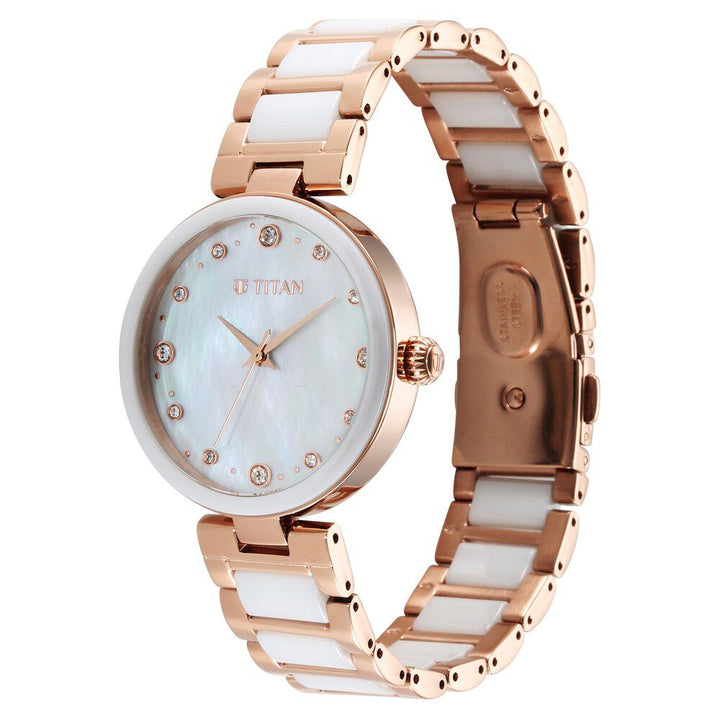 Titan Purple Ceramics Mother Of Pearl Dial Analog Steel and Ceramic Strap watch for Women - The Watch Factory ®