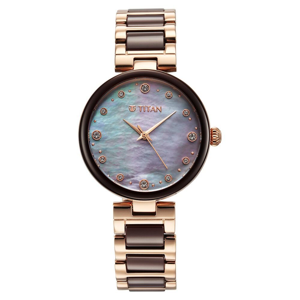 Titan Purple Ceramics Mother of Pearl Dial Analog Steel and Ceramic Strap Watch for Women - The Watch Factory ®