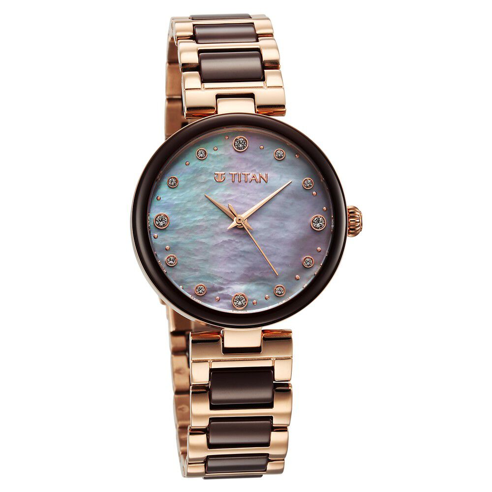 Titan Purple Ceramics Mother of Pearl Dial Analog Steel and Ceramic Strap Watch for Women - The Watch Factory ®
