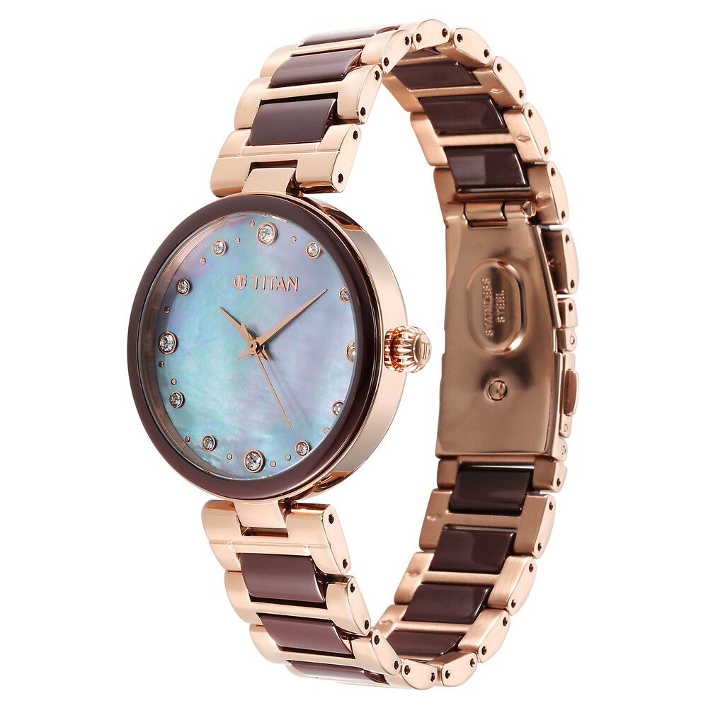 Titan Purple Ceramics Mother of Pearl Dial Analog Steel and Ceramic Strap Watch for Women - The Watch Factory ®