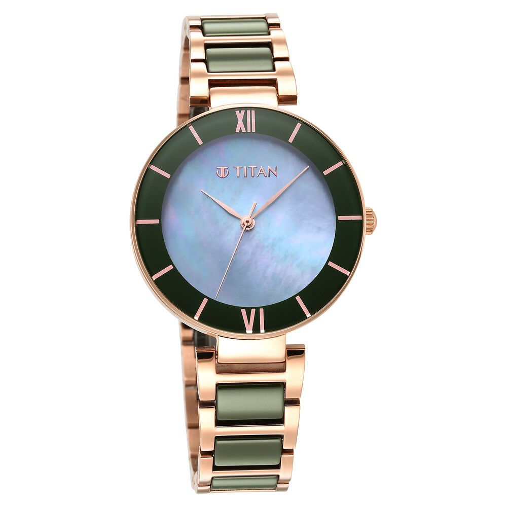 Purple Ceramics Green Dial Steel & Ceramic Strap Watch for Women - The Watch Factory ®