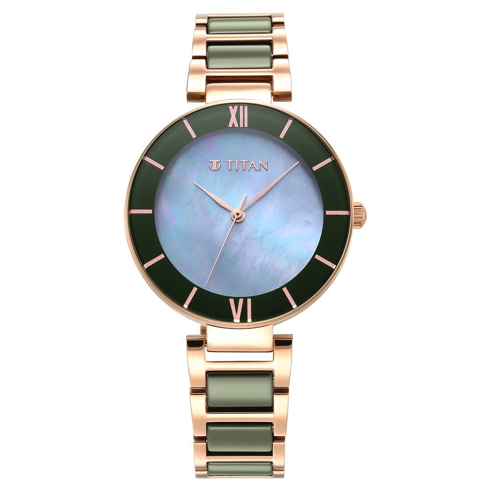 Purple Ceramics Green Dial Steel & Ceramic Strap Watch for Women - The Watch Factory ®