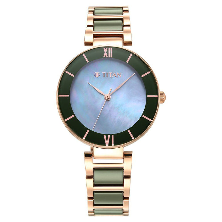 Purple Ceramics Green Dial Steel & Ceramic Strap Watch for Women - The Watch Factory ®