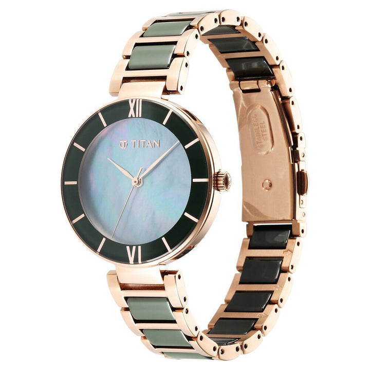 Purple Ceramics Green Dial Steel & Ceramic Strap Watch for Women - The Watch Factory ®
