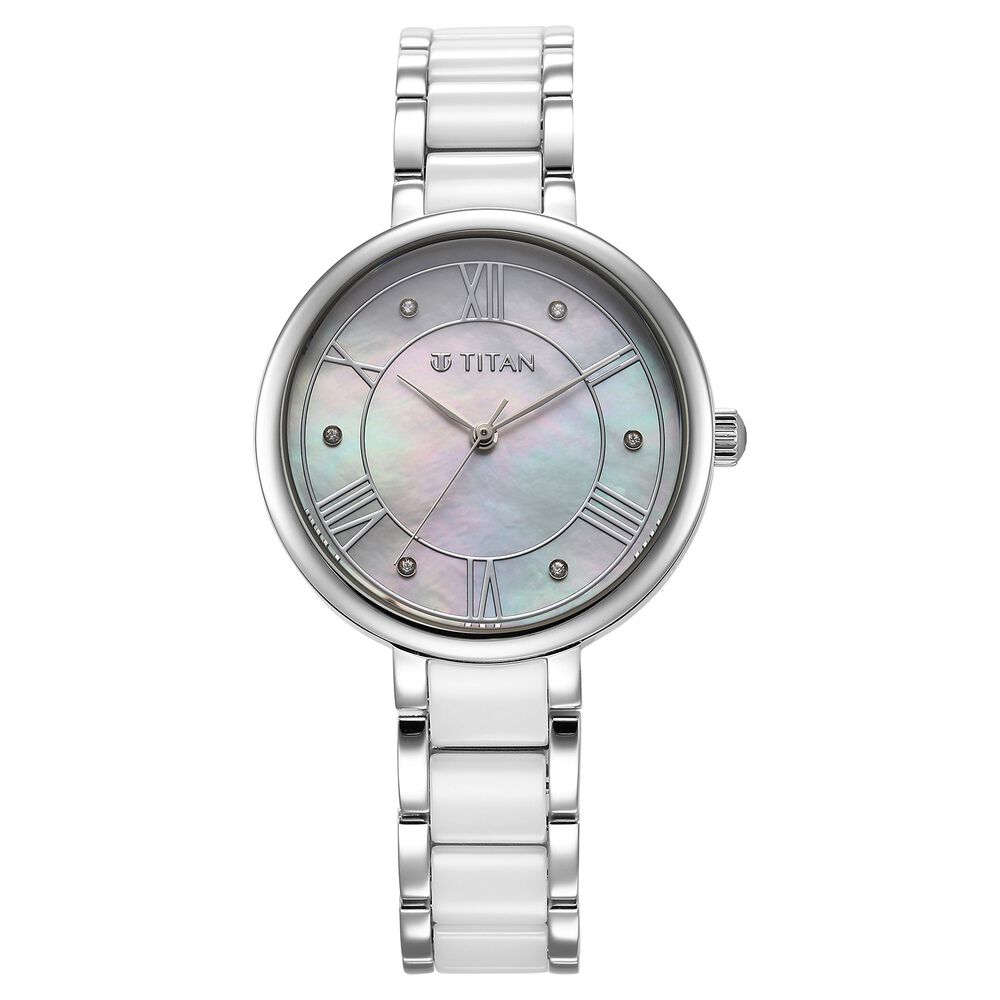 Titan Purple ceramics Quartz Analog Mother Of Pearl Dial Steel & Ceramic Strap Watch for Women - The Watch Factory ®