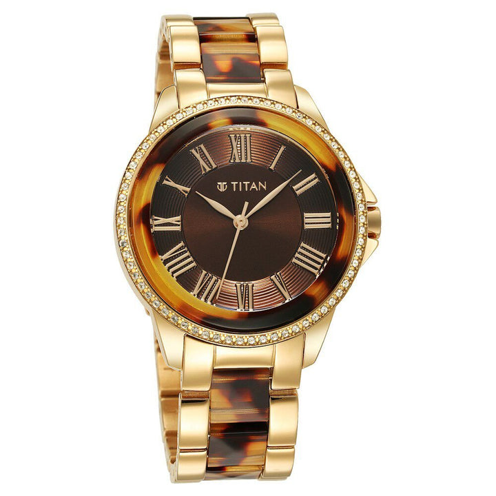 Titan Purple Ceramics Brown Dial Analog Stainless Steel Strap Watch for Women - The Watch Factory ®