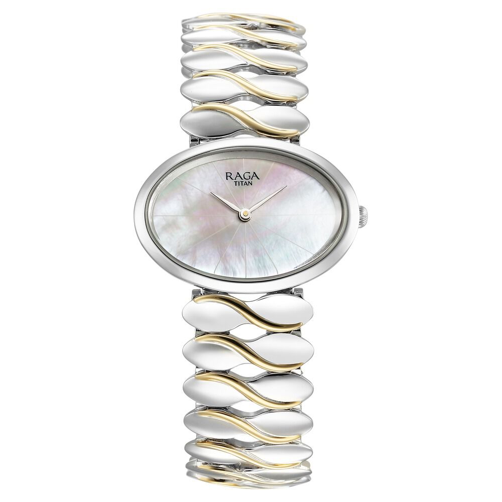 Titan Raga Silver Quartz Analog Mother Of Pearl Dial Sterling Silver Metal Strap And Case Watch For Women 95219VM01