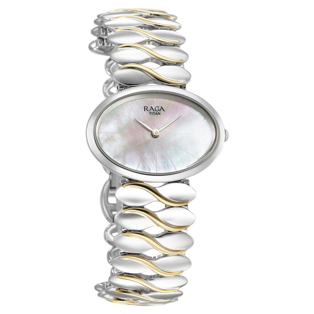 Titan Raga Silver Quartz Analog Mother Of Pearl Dial Sterling Silver Metal Strap And Case Watch For Women 95219VM01