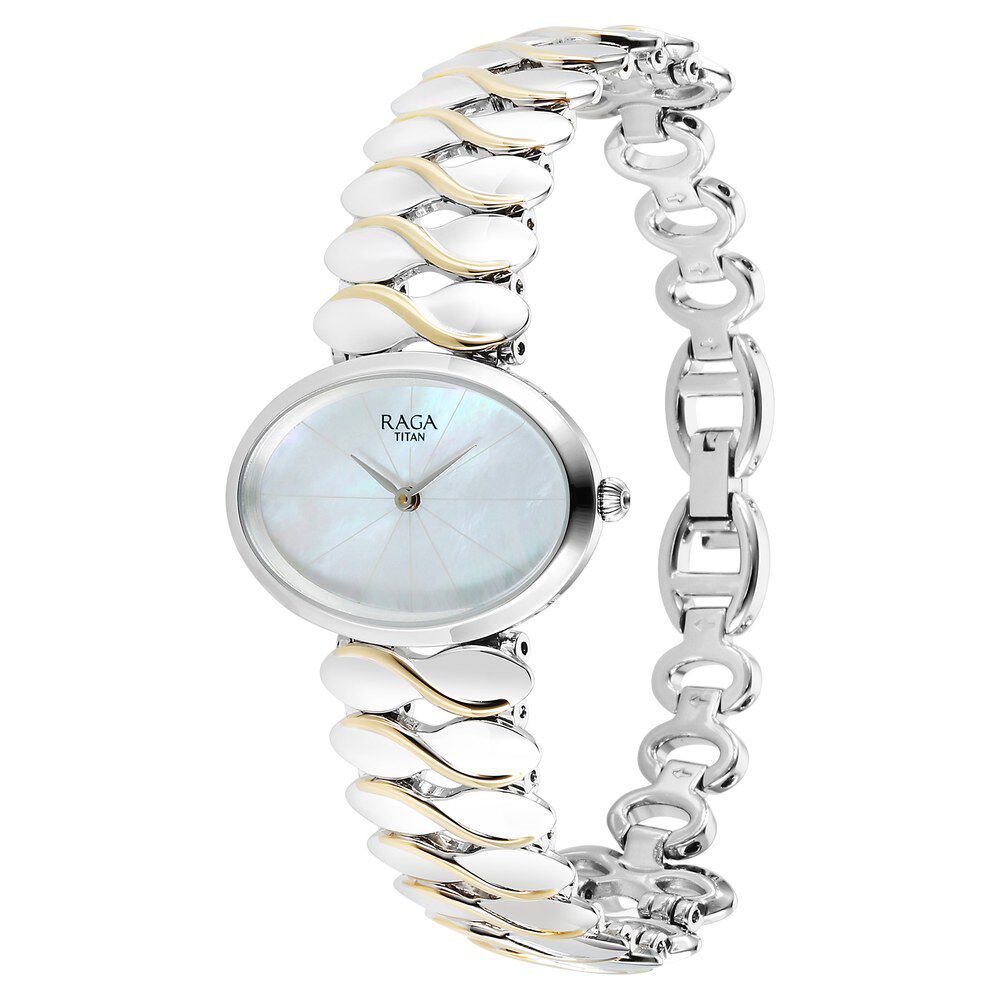 Titan Raga Silver Quartz Analog Mother Of Pearl Dial Sterling Silver Metal Strap And Case Watch For Women 95219VM01
