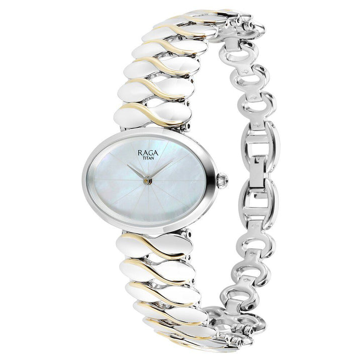Titan Raga Silver Quartz Analog Mother Of Pearl Dial Sterling Silver Metal Strap And Case Watch For Women 95219VM01