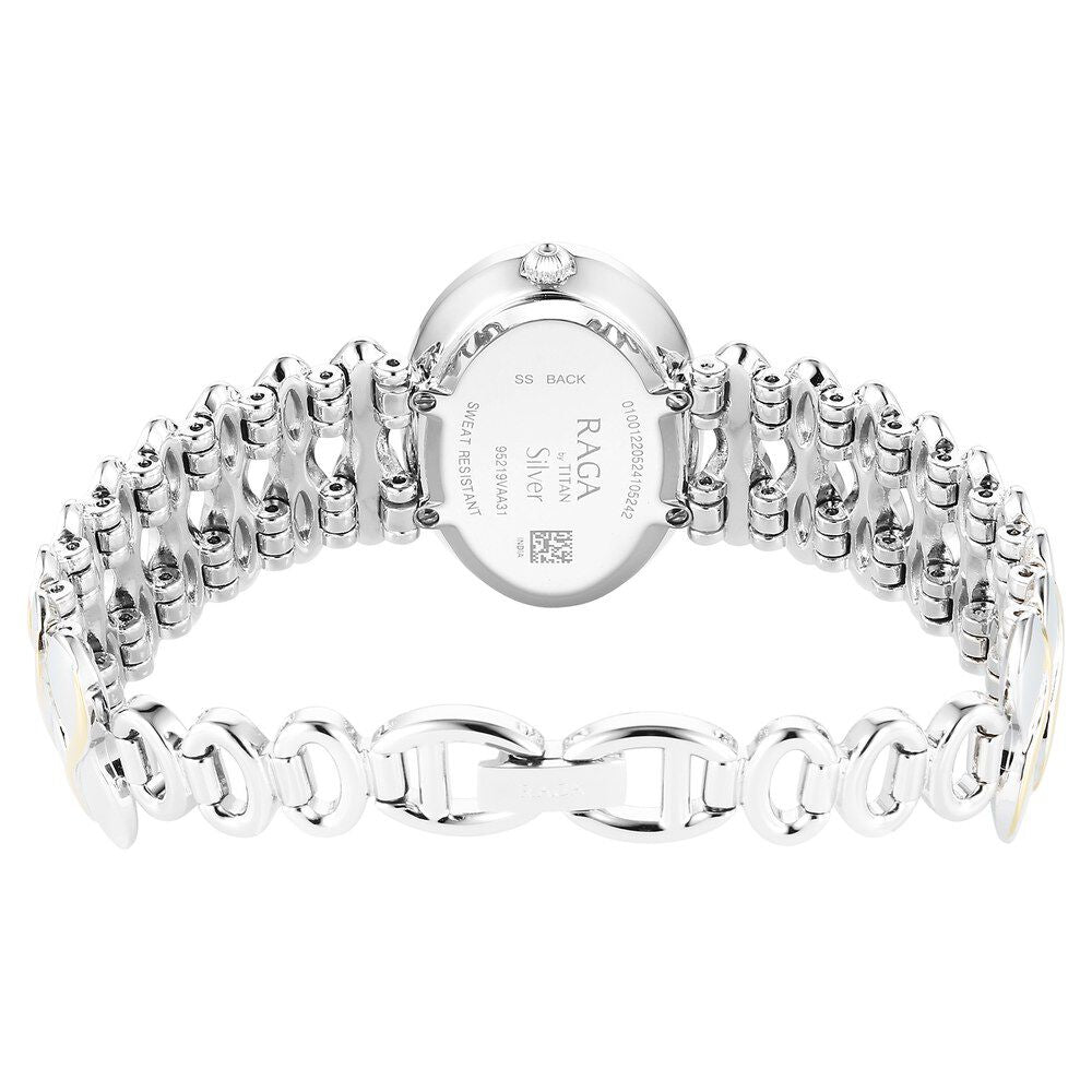 Titan Raga Silver Quartz Analog Mother Of Pearl Dial Sterling Silver Metal Strap And Case Watch For Women 95219VM01