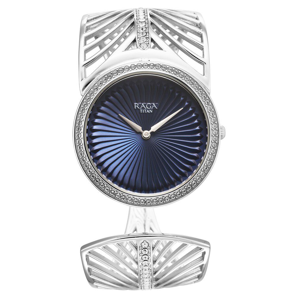 Titan Raga Silver Quartz Analog Blue Dial With Sterling Silver Metal Strap And Case Watch For Women (Large) 95221VM01